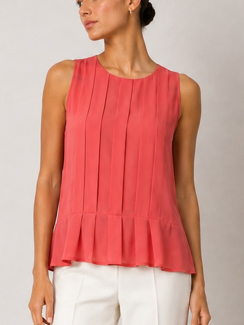MaxMara Silk Coral Pleated Sleeveless Blouse Peplum Size L